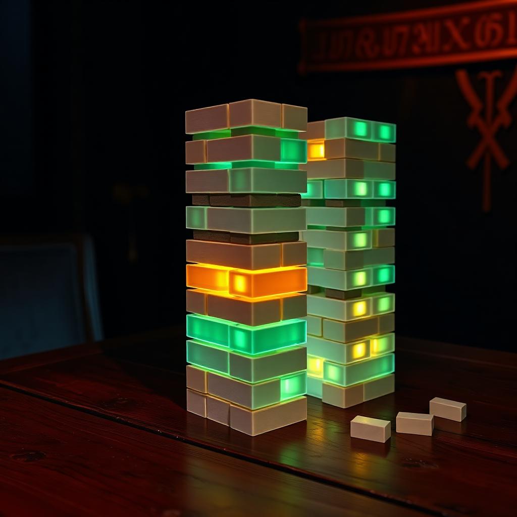 Riesiges beleuchtetes Jenga – Wikinger-Spiel im Freien bei Valhalla World
